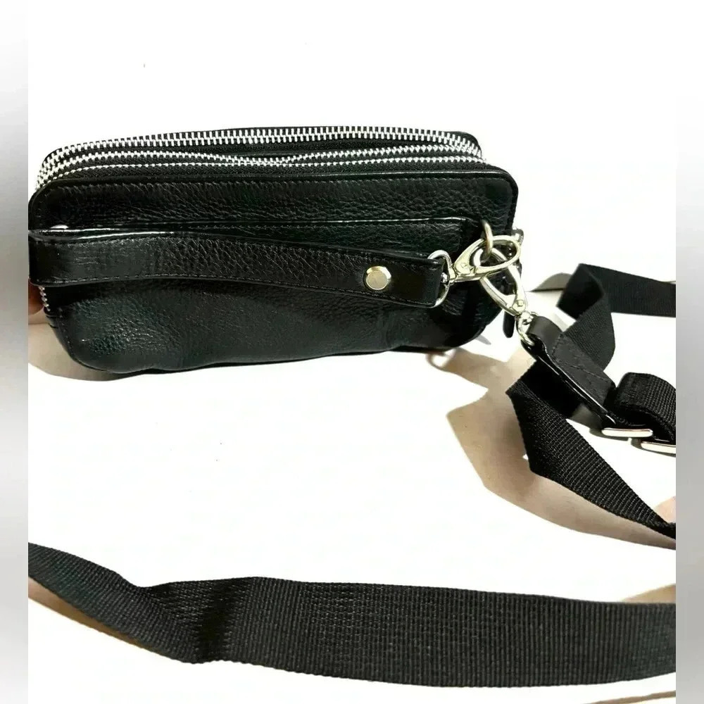 Piquardo black  unisex leather crossbody/ fanny pack/ wristlet bag - Picture 2 of 15